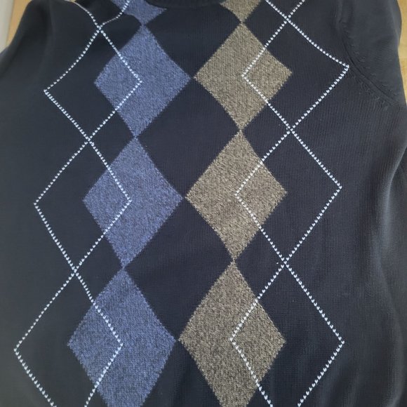 VTG Alexander Julian Colours XLT Mens Argyle Sweater Navy Blue Gray Cotton - Picture 6 of 7